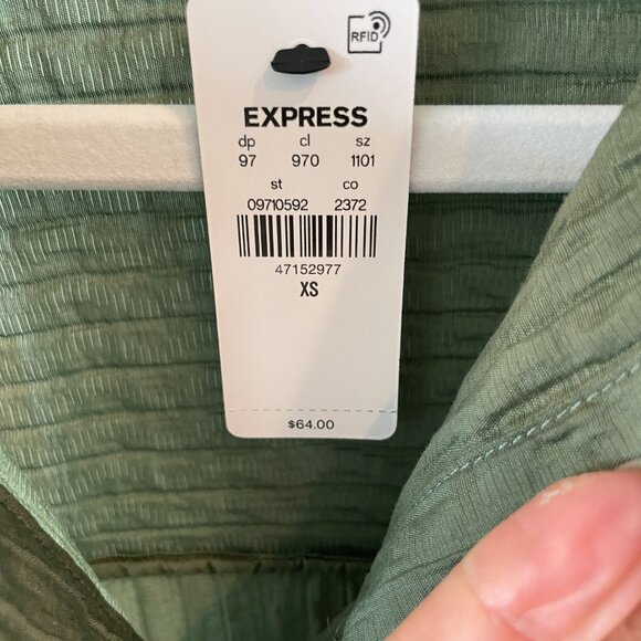 EXPRESS BOYFRIEND PORTOFINO OVERSIZED SHIRT TEXTURED STRIPE GREEN SIZE XS NWT - Picture 4 of 7